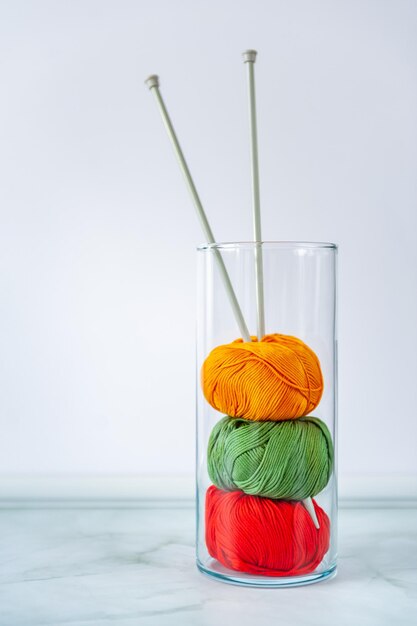 Abstract flag of Lithuania made of yarn on light background. Happy independence day of Lithuania . Flag background. Soft focus.