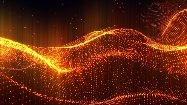 abstract flame energy surface with magic waves of particles and points with a blur