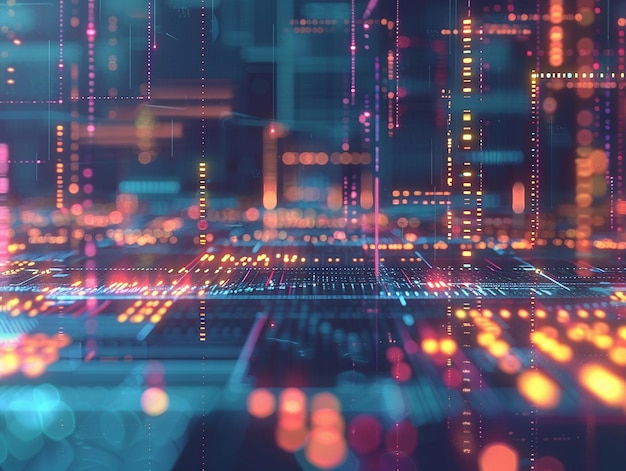 abstract flashing connected digital data nodes and connections