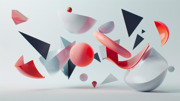 Abstract floating sculptures in a minimalist style d style isolated flying objects memphis style d render AI generated illustration