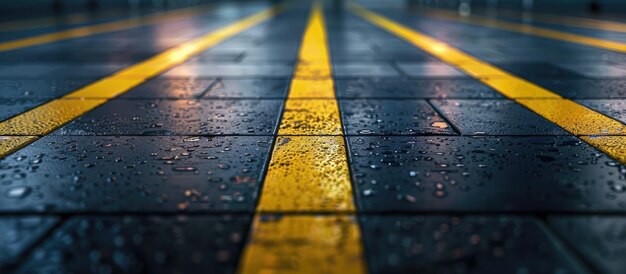 Abstract floor tiles with yellow line on dark background