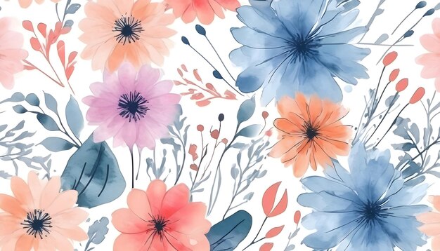 Photo abstract floral art background template botanical watercolor drawn flowers