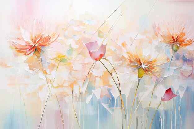 Abstract floral art painting of wild flowers in pastel tones