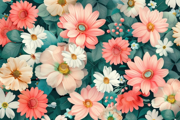 抽象的な花の背景 美しい花のコラージュ カラフルな休日のパターン