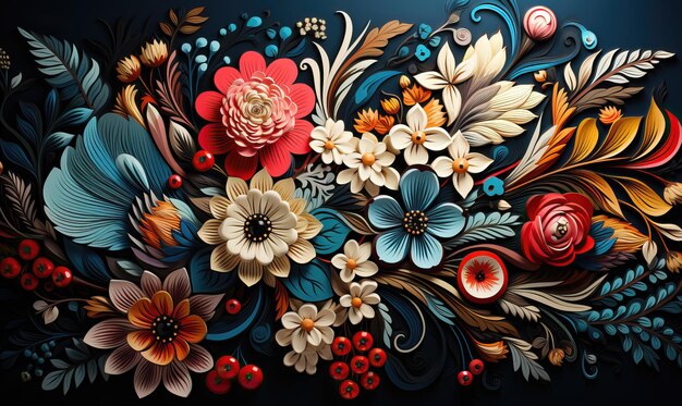 Abstract floral background colorful flowers on a dark background