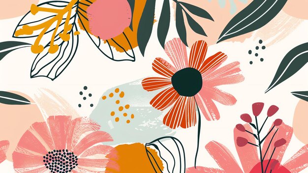 Abstract floral background Hand drawn flowers and leaves in a modern minimalist style Perfect for website backgrounds wallpapers and fabric