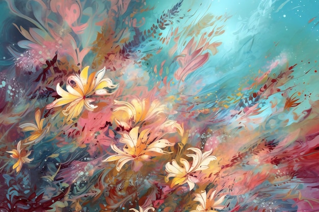 Abstract floral background with flowers Digital painting