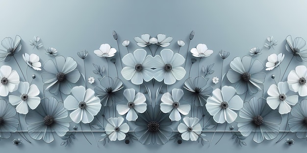 Abstract floral background with white and blue poppies Vector illustration decorative blossom