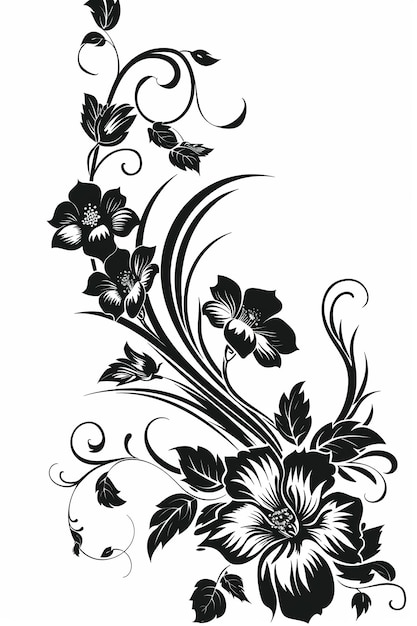 Abstract floral black and white with white background