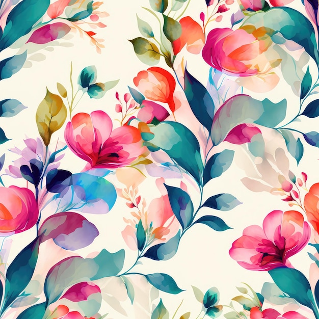 Abstract floral blossom pattern backdrop in watercolor style generative ai