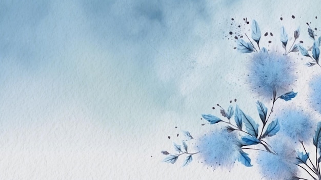 Abstract Floral Blue Flower Watercolor Background On Paper