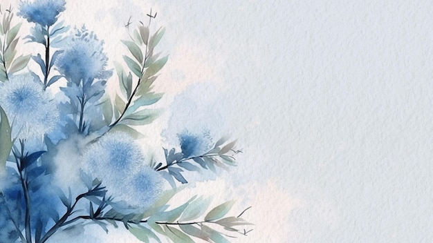 紙に抽象的な花の青い花の水彩画の背景