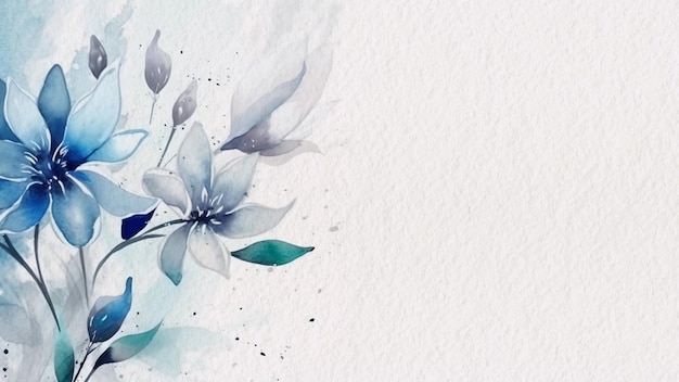 Abstract Floral Blue Flower Watercolor Background On Paper