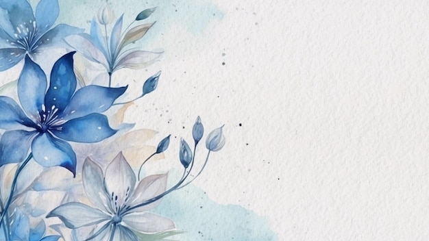 Abstract Floral Blue Flower Watercolor Background On Paper