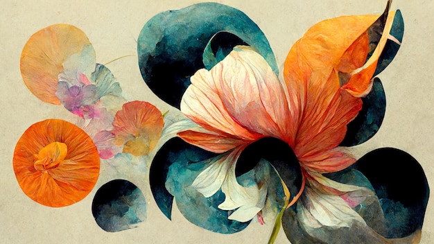 Абстрактный цветочный рисунок букета на фоне, имитирующий иллюстрацию масляными красками на тему