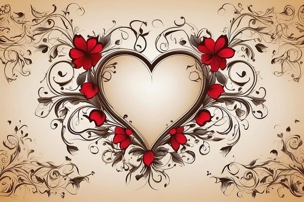 Abstract floral heart on the antique ornate background