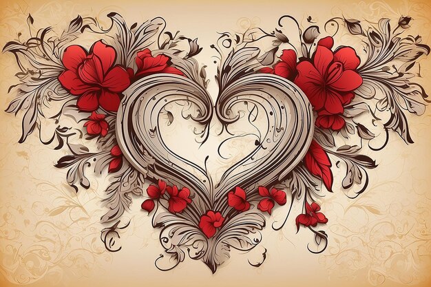 Abstract floral heart on the antique ornate background