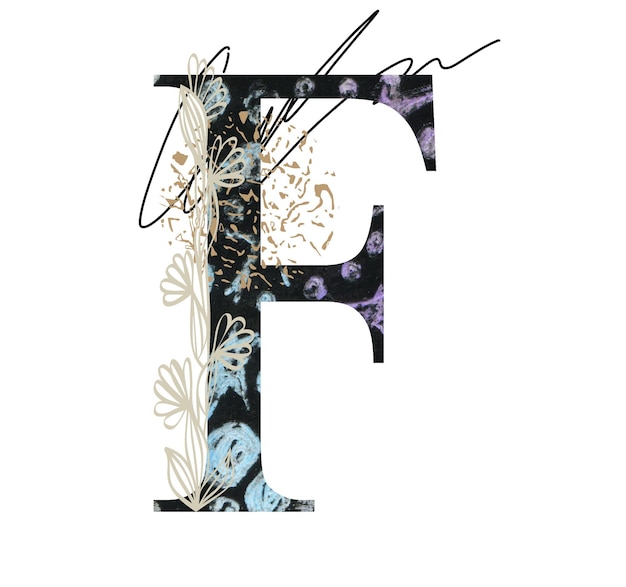 Фото Абстрактная цветочная буква f