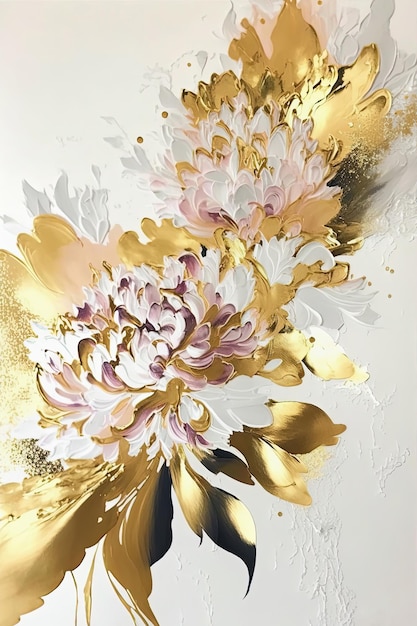 抽象的な花の油絵 白い背景にカラフルな花 ジェネレーティブ AI