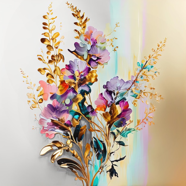 Абстрактная цветочная картина маслом Цветок львиного зева на золотом и белом фоне Роскошный интерьер настенного искусства