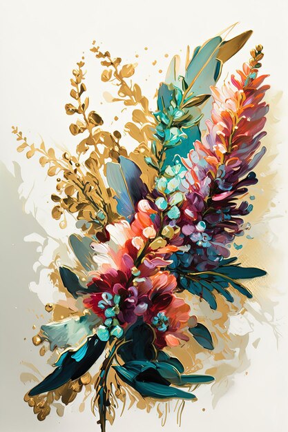 Abstract floral oil painting Snapdragon flower on white background Luxury interior wall art