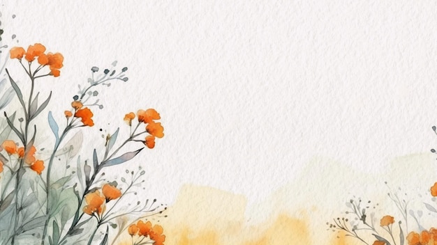 Abstract Floral Orange Flower Watercolor Background On Paper