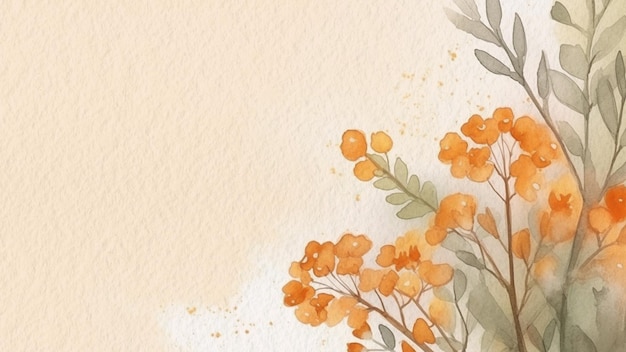 Abstract Floral Orange Flower Watercolor Background On Paper