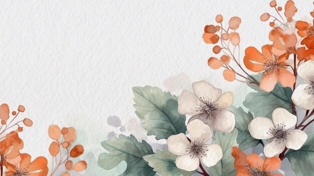 Abstract Floral Orange Flower Watercolor Background On Paper