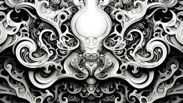 Photo abstract floral pattern in black and white colors