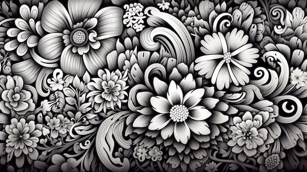 Abstract floral pattern in black and white colors