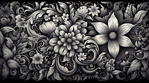 Abstract floral pattern in black and white colors