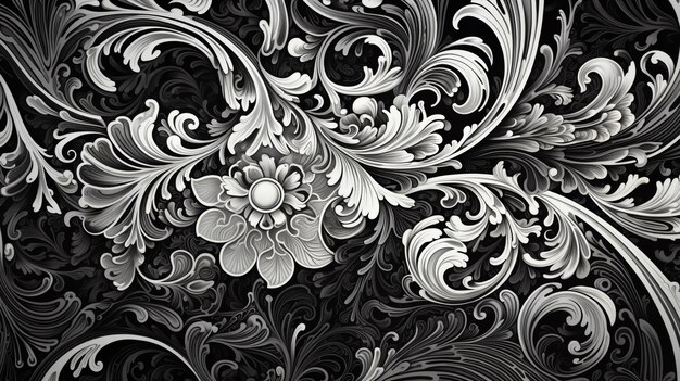 Abstract floral pattern in black and white colors