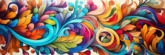 abstract floral pattern with swirls and various colors in the style of organic flowing forms