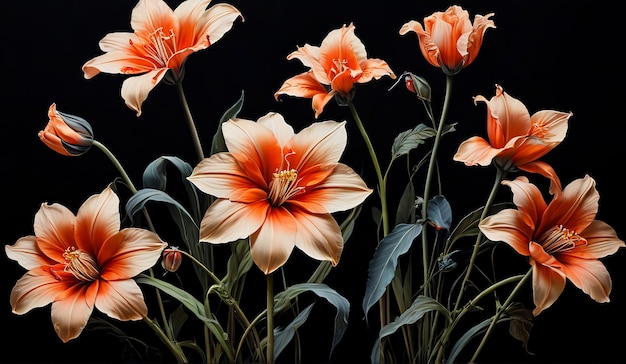 사진 추상적인 꽃 패턴 검은 배경 일러스트레이션 꽃 포스터 벽지 꽃