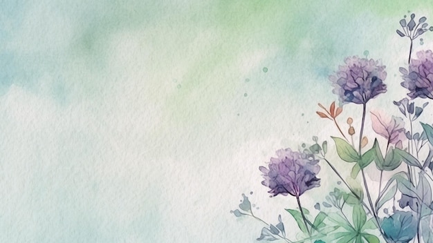 Abstract Floral Purple Flower Watercolor Background On Paper