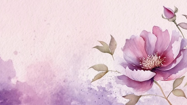 Photo abstract floral purple flower watercolor background on paper