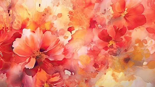 Abstract floral red watercolor background on paper