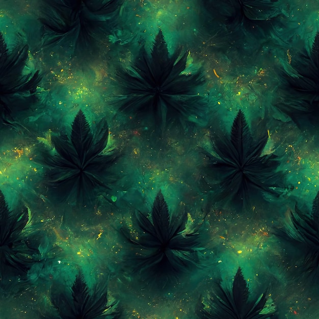 Photo abstract floral seamless backround with leaves of cannabis seamless pattern 3d render ai generated