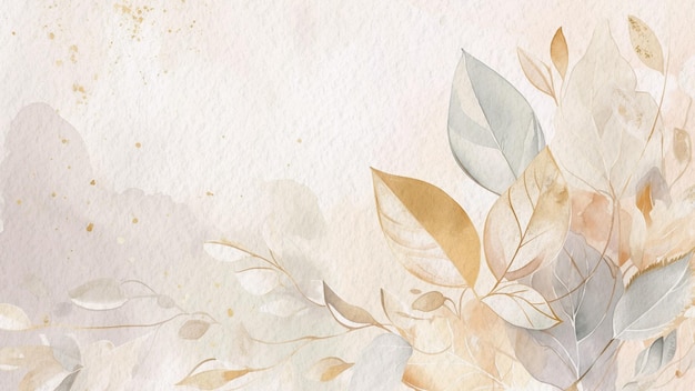 Abstract Floral Watercolor Background On Paper With Splashes of Gold