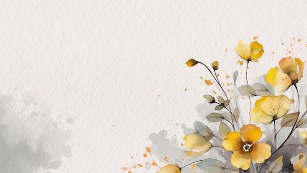 Abstract Floral White and Yellow Flower Watercolor Background On Paper