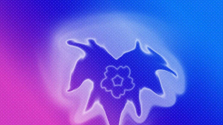 Photo abstract flower in a gradient blue and purple background