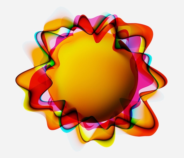 Abstract flower with multicolored petals and sun with rays of colorful ink waves on white background