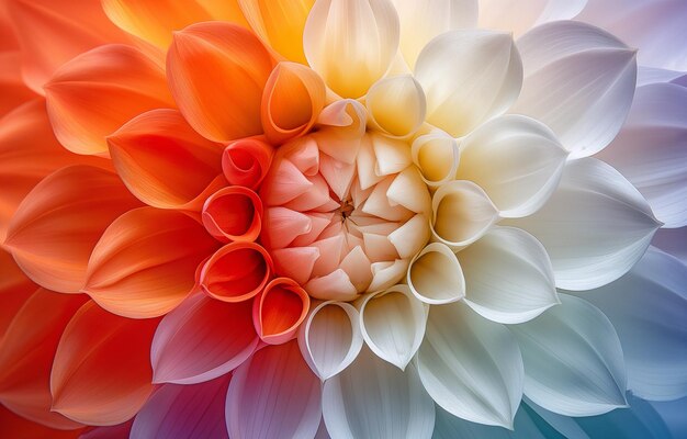 An abstract flower with a white centre that is coloured like the rainbow