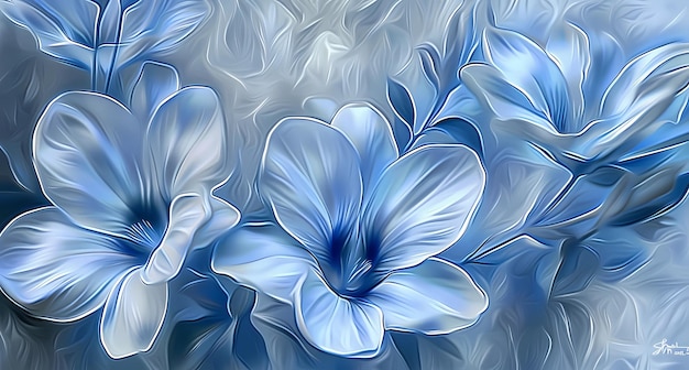 an abstract of flowers in a blue and white color