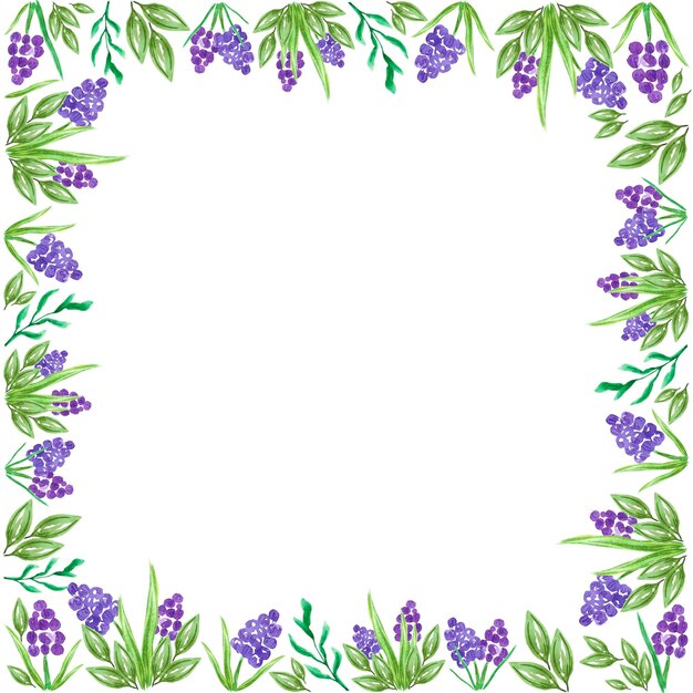 Abstract flowers boarder frame Hand drawn watercolor hyacinth isolated on white background Can be used for cards label banner