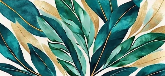 Abstract flowers leaves plant gold watercolor luxury plant adornment art wallpaper