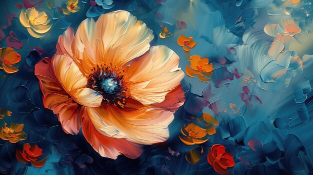 Абстрактные цветы, нарисованные на холсте, яркое цветочное произведение искусства