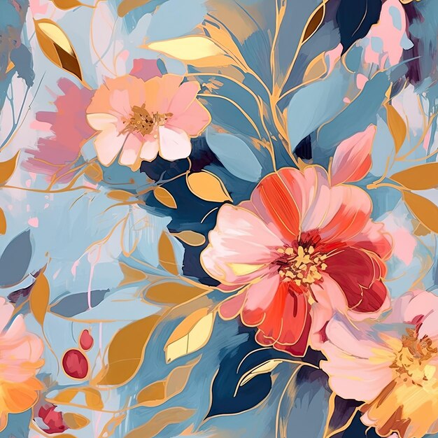 Abstract flowers painting seamless floral pattern generative ai