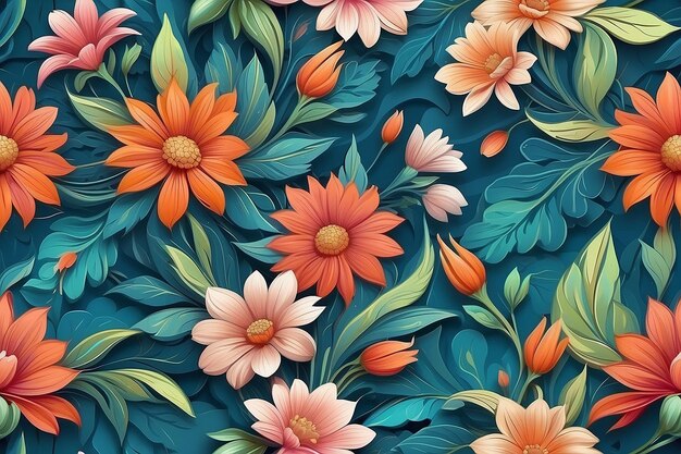 Abstract flowers seamless pattern Relief oil painting decorative background Digital painting raster bitmap illustration Graphic design art