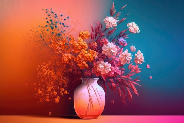 ピンクの背景の上に花瓶の抽象的な花